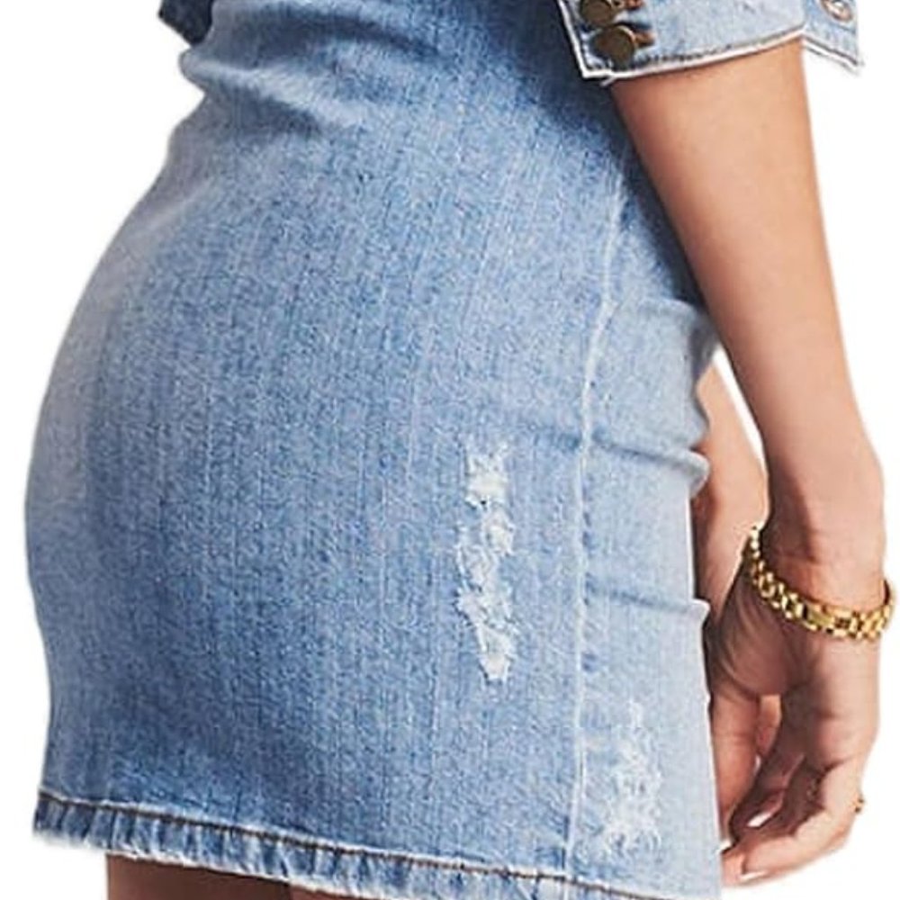 Women's high waisted denim mini skirt - Picture 3 of 4